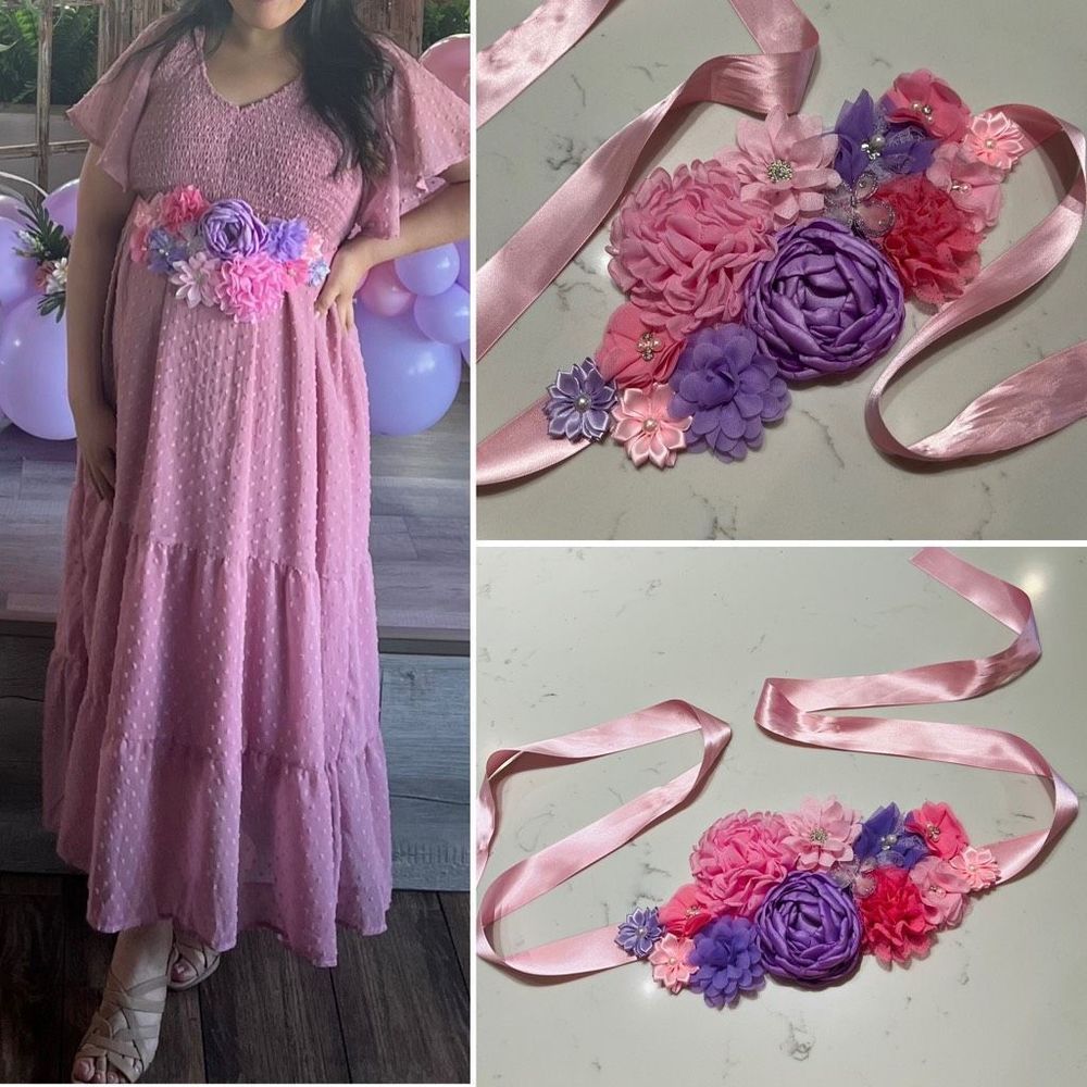 Pink Floral Sash Dress